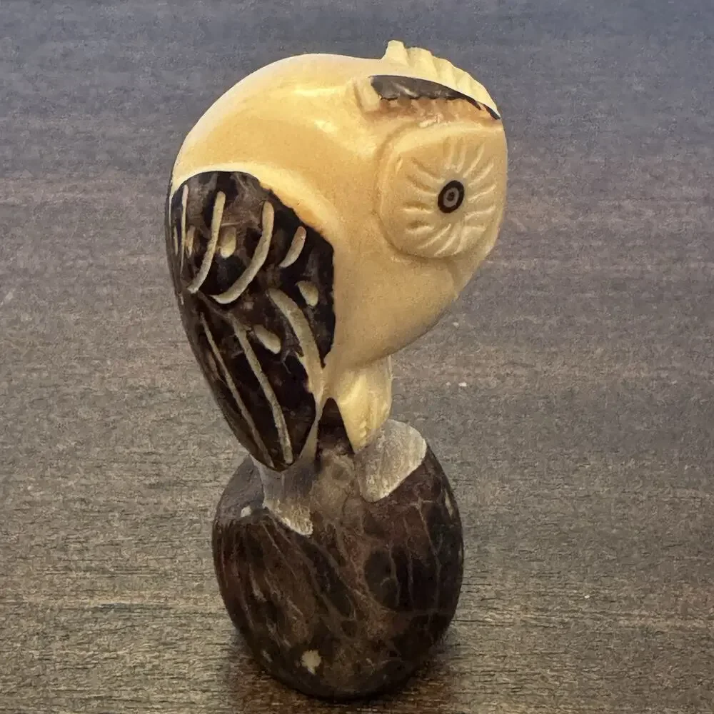 Owl Hand Carved Tagua Nut Vegetable Ivory Figurine Wise Owl Totem Birds Wisdom